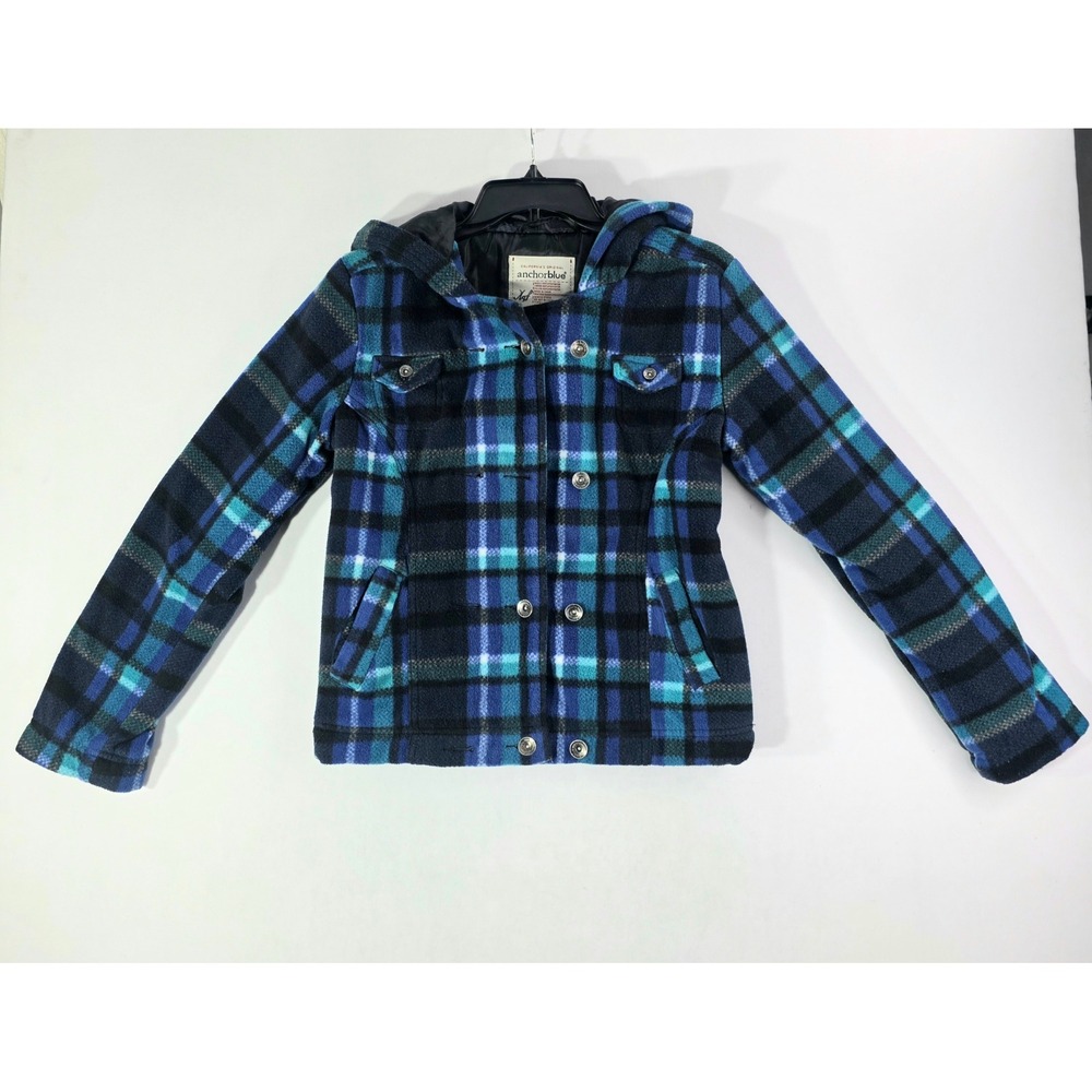 Vintage Anchor Blue Plaid Hooded Jacket XS Blue Black Y2K Quilted Lined Zip Up2